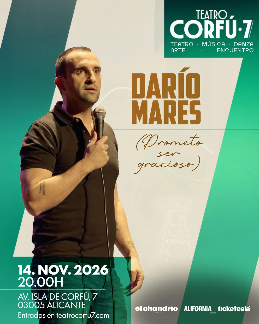 Darío Mares trae «Prometo ser gracioso» al Teatro Corfú 7 el 14 de noviembre