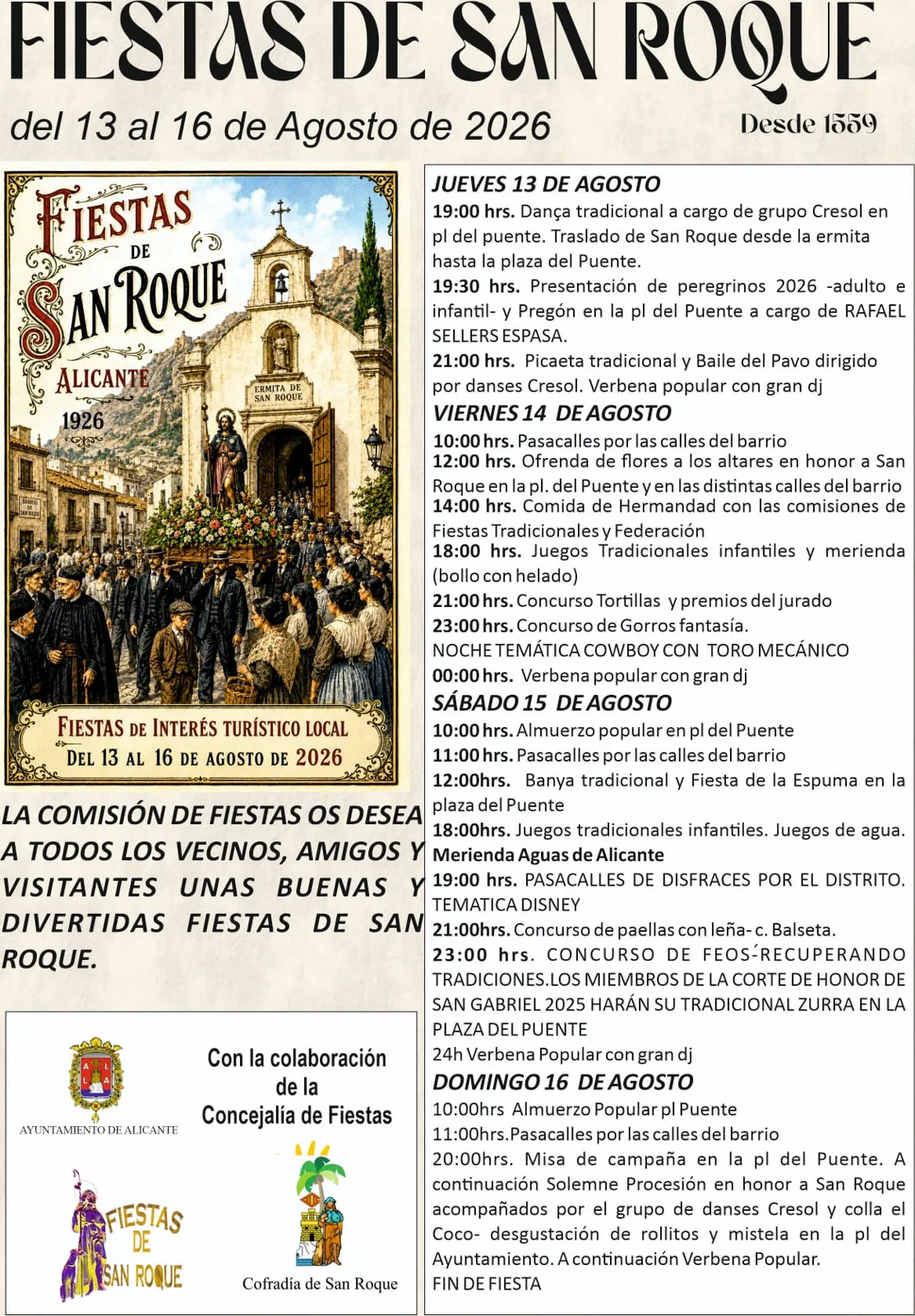 Las Fiestas de San Roque vuelven a Alicante con días de música, tradición y ambiente de barrio