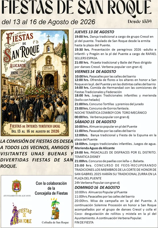 Las Fiestas de San Roque vuelven a Alicante con días de música, tradición y ambiente de barrio
