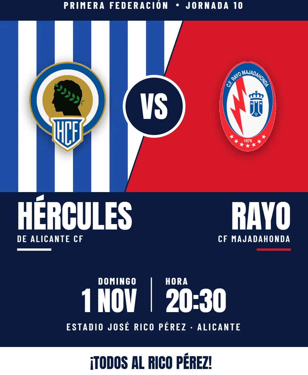 Hércules - Rayo Majadahonda en el Rico Pérez el 1 de noviembre