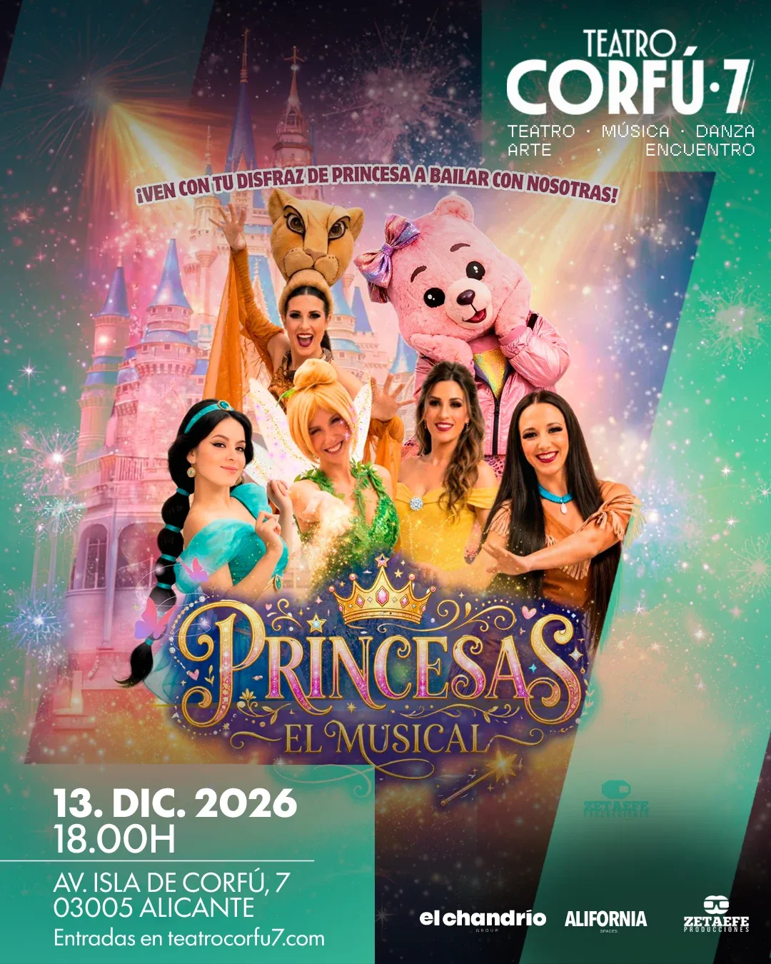 Princesas, espectáculo familiar musical en el Corfú 7 el 13 de dic
